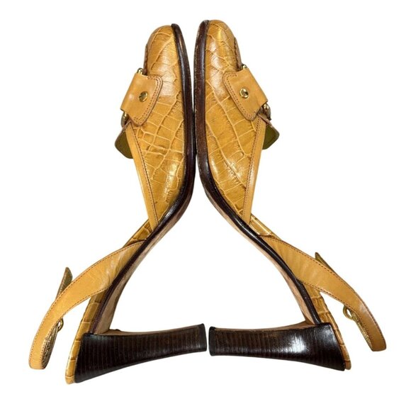 Cole Haan Tan Croc-Embossed Leather Gold Tone Buckle Slingback Heels Size 10B - Picture 4 of 8